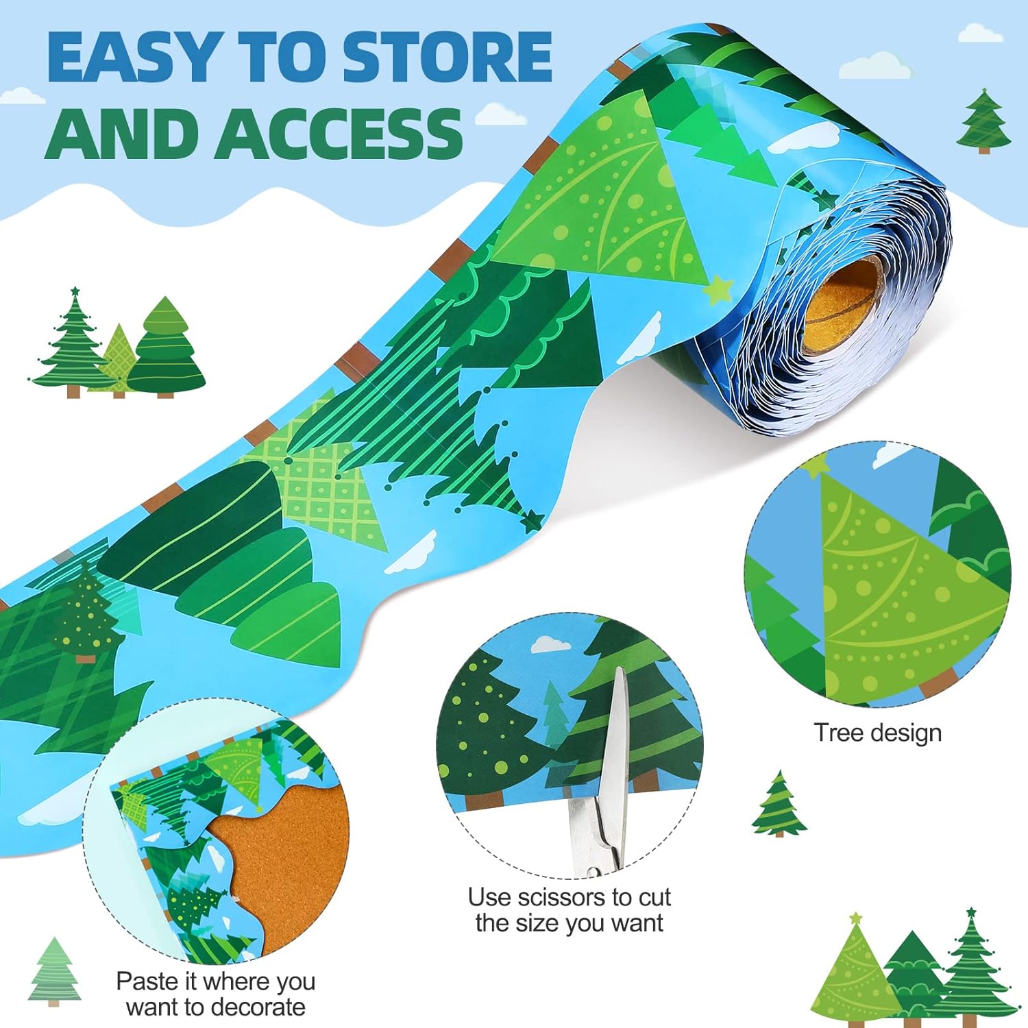 Eaasty 69 ft Camping Bulletin Board Borders Tree Woodland Classroom Scalloped Border Pine Trees Borders Decoration Paper Rolled Teachers Border for Bulletin Board Classroom Chalkboard Wall Decor