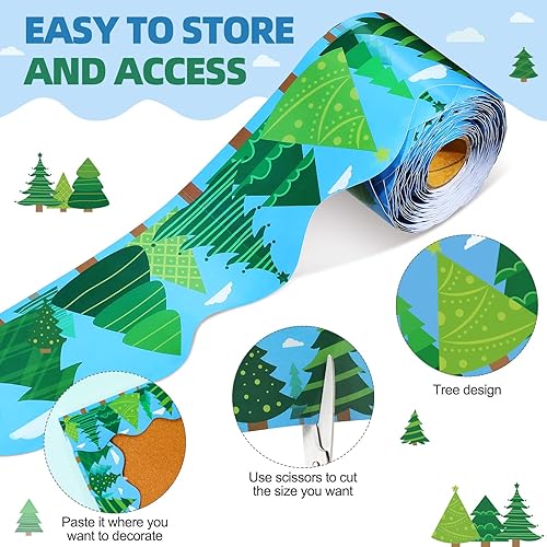 Miniatura 3 de Bordes festoneados de 69 pies para campamento, aula, pinos, bosques, tablones de anuncios, color azul y verde, para profesores, borde troquelado