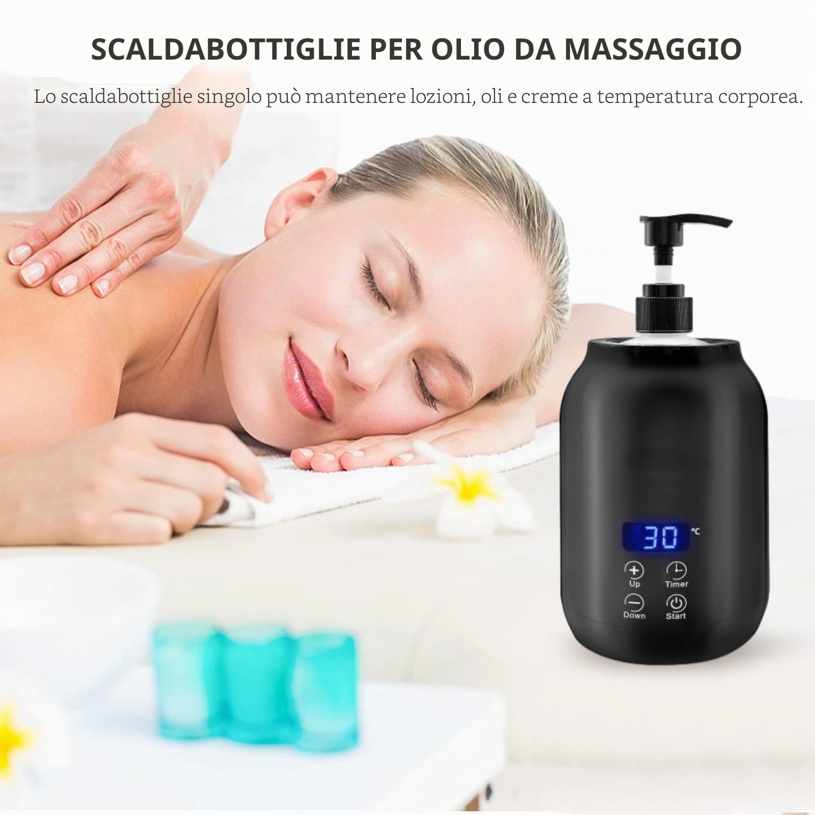 Scaldaolio da Massaggio, Riscaldatore di Olio per Bottiglia Singola con Display a LED, Dispenser di Scaldabiberon per Lozioni Portatili Regolabili in Temperatura, Bottiglia