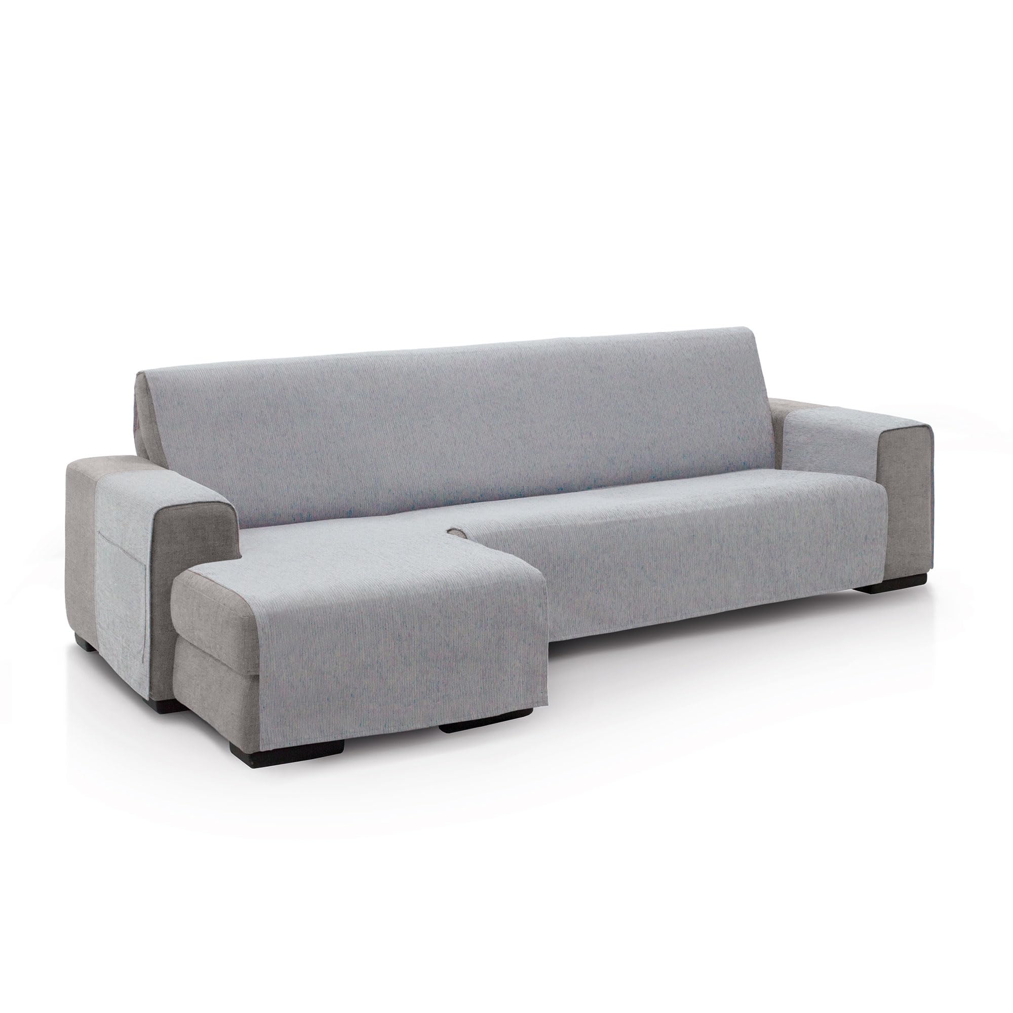 FAVERTI® Left Arm Chaise Longue Sofa Cover 240 (Front View) | PEGO Model | Light Grey | Extra Soft Chenille Touch, Quality Chaise Protector Made in Spain with Recycled Material