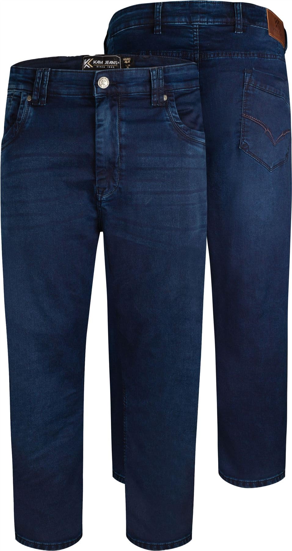 KAM Mens Jacob Stretch Fit Knitted Denim Regular Jeans - Blue - 42-S