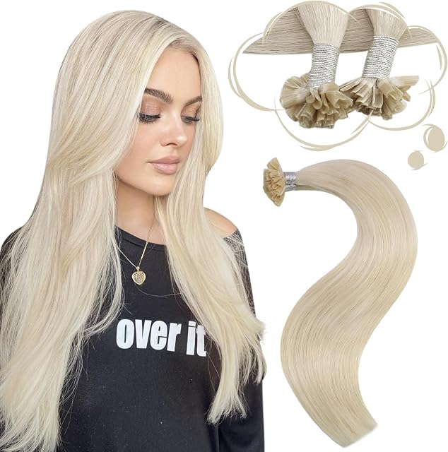 Moresoo U Tip Hair Extensions Real Human Hair 1g/s Blonde Pre Bonded Hair Extensions Platinum Blonde Fusion Human Hair Extensions 16 Inch 50g/Pack #60