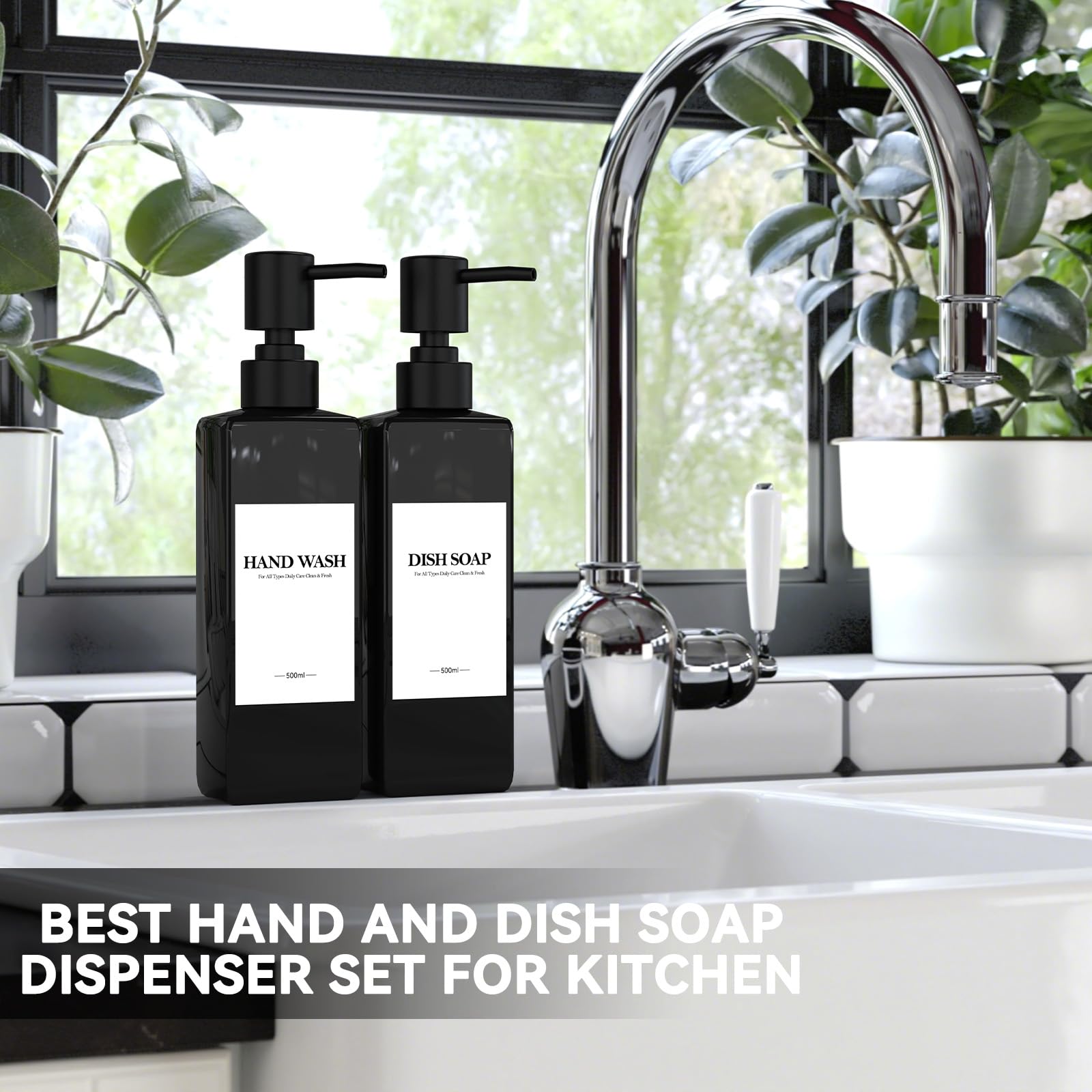 Set Di 4 Nero Flaconi Riutilizzabili per Shampoo, 500ml Dispenser Sapone Doccia, Dispenser Doccia Shampoo e Bagnoschiuma con Imbuto ed Etichetta Impermeabile, Adatto per Cucina, Bagno e Toilette