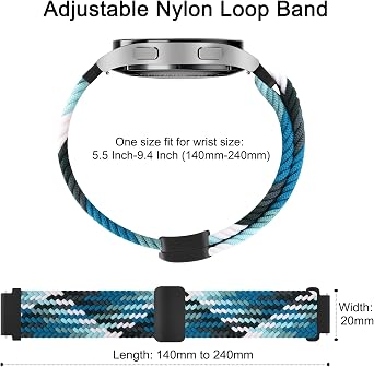 Braided Nylon Watch Straps with Adjustable Buckle, Woven Sport Loop for Men and Women, Band Width 22mm