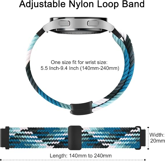 Braided Nylon Watch Straps with Adjustable Buckle, Woven Sport Loop for Men and Women, Band Width 22mm