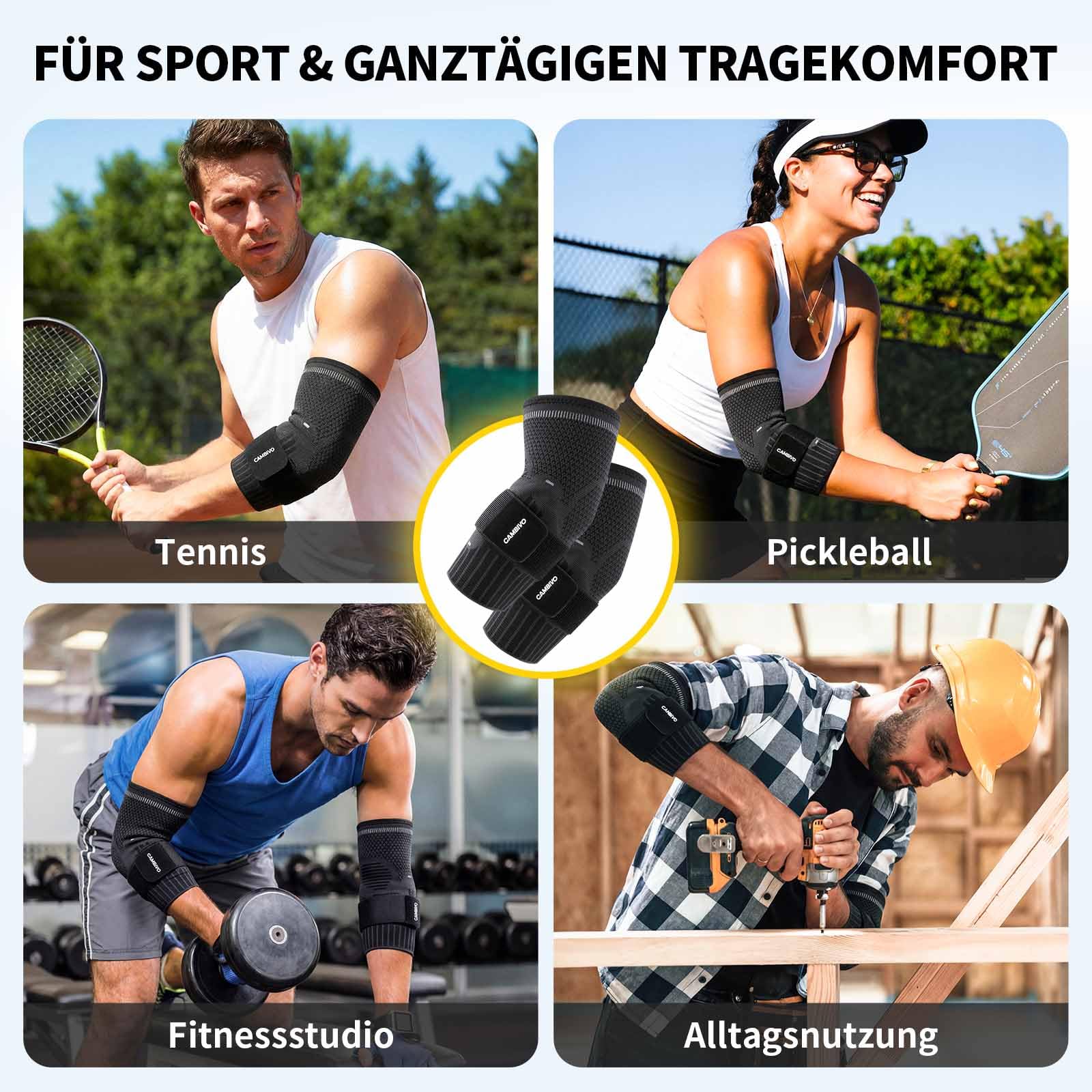 CAMBIVO Ellenbogenbandage mit Dual Silikonpolster für Tennisarm & Golferarm, Kompressions Arm Sleeve mit Verstellbarem Riemen, Bandage Ellenbogen Herren Damen für Sport & Schmerzlinderung