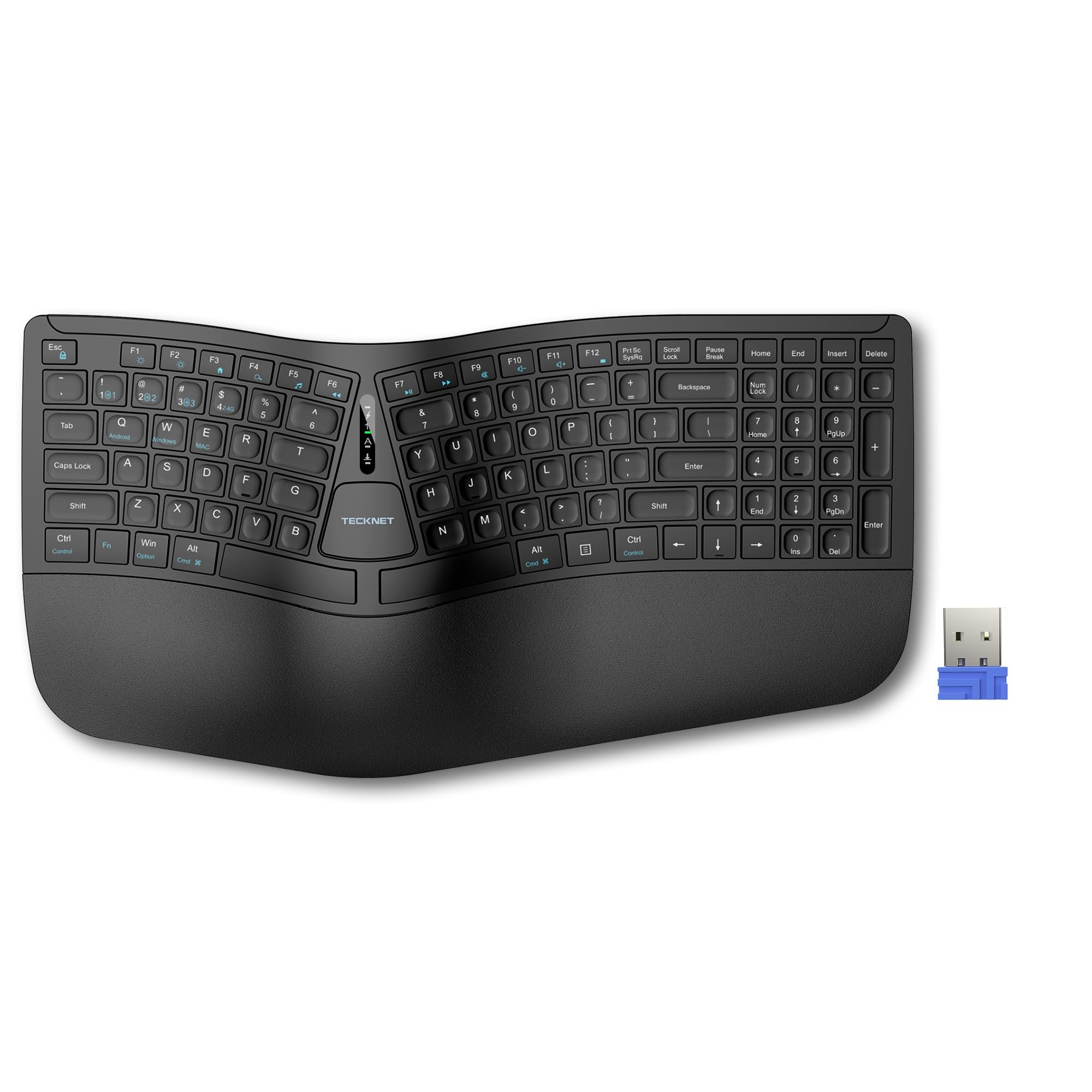 Photo 1 of TECKNET Wireless Ergonomic Keyboard Rechargeable, 2.4G+Bluetooth Ergo Cordless USB Computer Keyboard, Wrist Rest, Natural Typing, Stain-Resistant Fabric, Compatible For Windows Computer Desktop Laptop