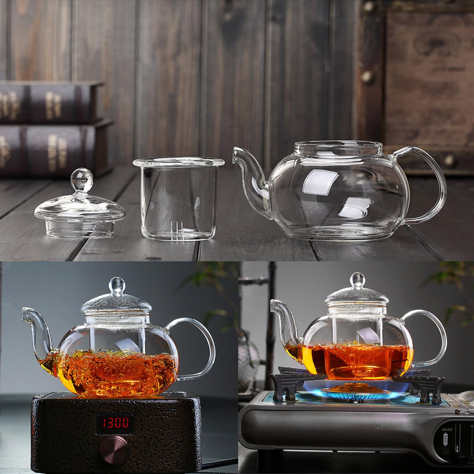 Teiera in vetro, piccola teiera con colino da tè rimovibile, resistente al calore e al microonde, per la preparazione di tè sfuso, 400 ml