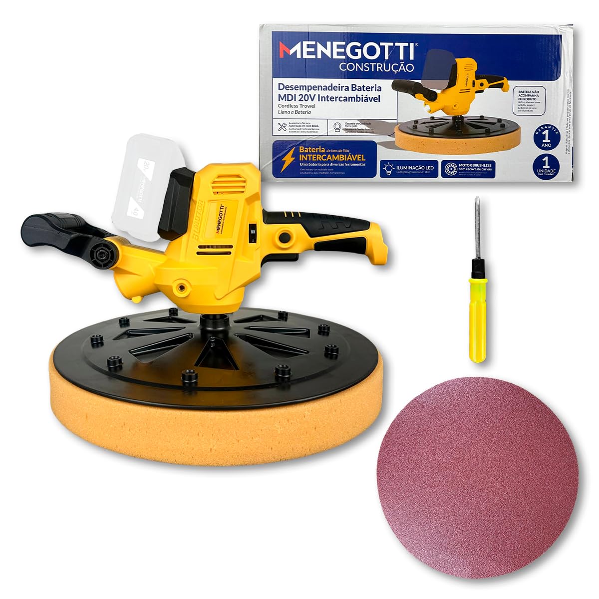 MENEGOTTI Desempenadeira a Bateria MDI 20V 370mm 40860420 Sem Fio