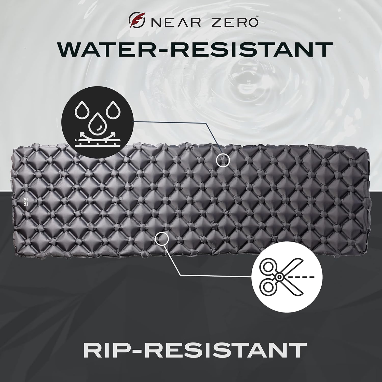 NEAR ZERO Ultralight Inflatable Sleeping Pad – Compact 14.5 oz Air Pad, Quick Inflate with 11 Breaths, Durable Rip-Resistant Nylon – Ideal for Backpacking & Warm Weather, Gray