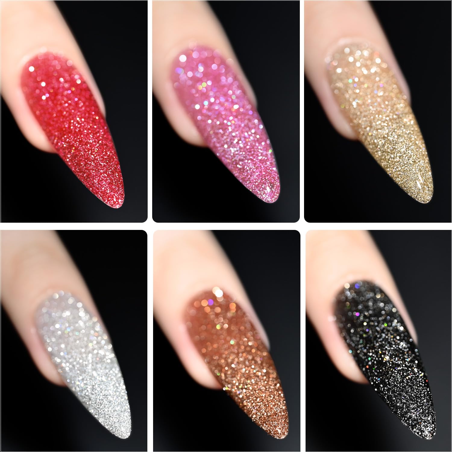 GAOY Reflective Glitter Gel Nail Polish Set, 6 Colors Including Pink Red Silver Holographic Gel Kit UV LED Soak Off Nail Polish Home DIY Manicure Salon Varnish