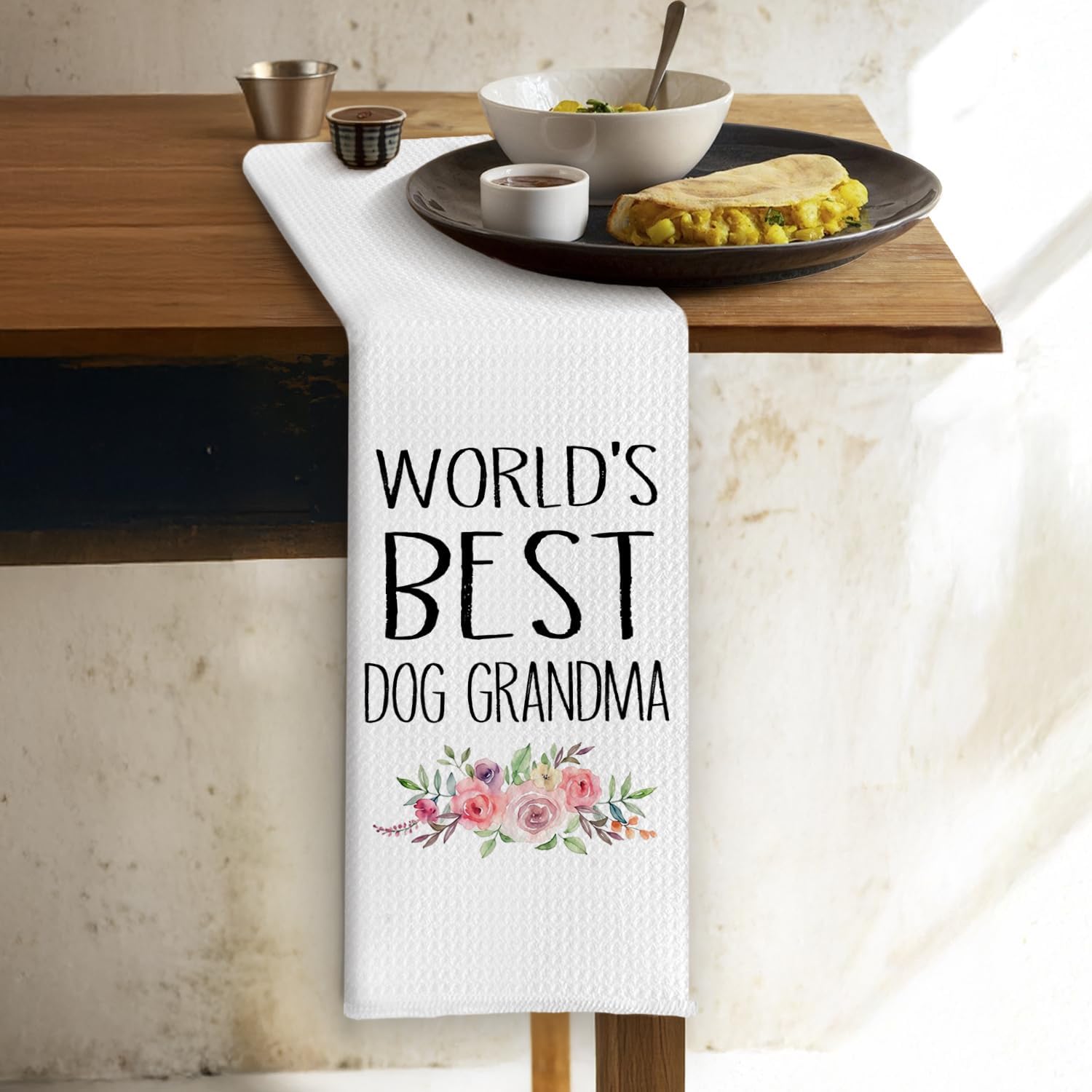 Dog Grandma Gifts Kitchen Towels, Dogs Mom Lovers Owners Gifts for Women Dish Tea Towels, Floral Dog Grandmother Decorative Hand Towel for Kitchen Bathroom, 16x24 Inch image 3