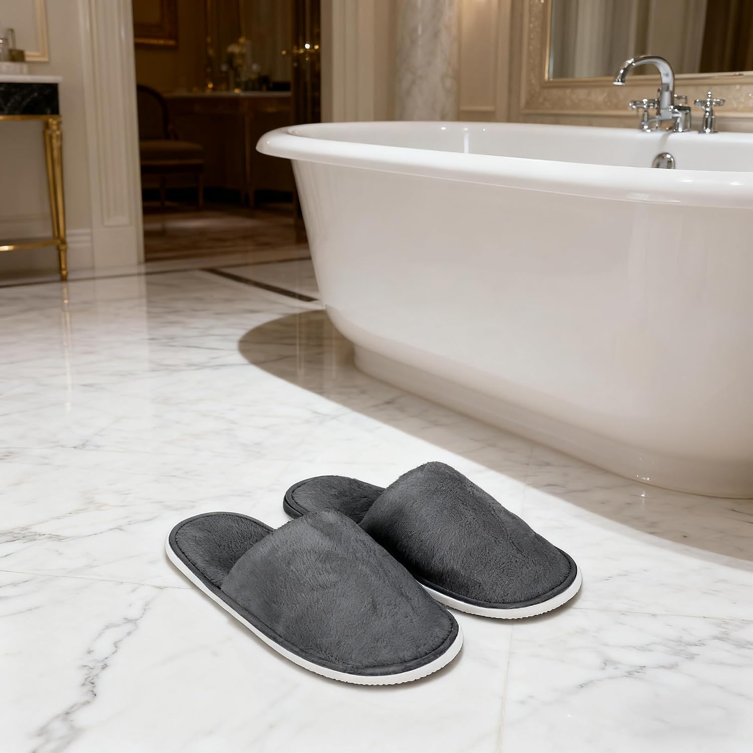 10 Pairs Spa Slippers, Disposable Hotel Cotton Velvet Closed Toe Slippers for Home, Bedroom, Bathroom, Indoor, Hotel or Commercial Use