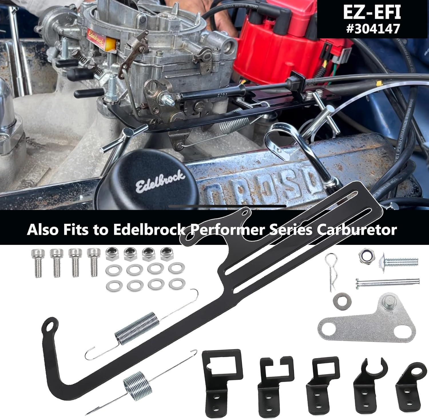 EZ-EFI 304147 Throttle Cable Mount Kits For 4150 Carburetor Throttle Cable Mount Bracket Steel Black Adjustable for Automatic Transmission TV Cables for GM 700R4 Transfer (304147)