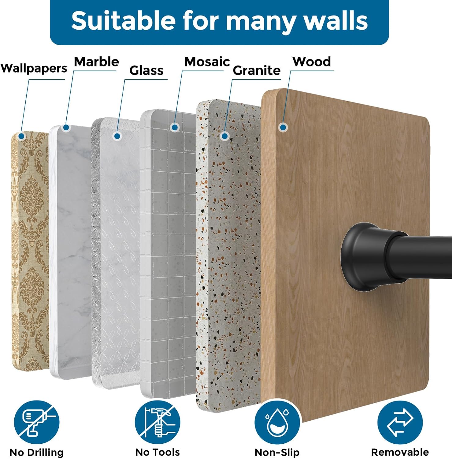 AIZESI Tension Curtain Rod 18-36 inch，4Pcs Adjustable Black Curtain Tension Rod No Drilling Small Tension Rod Spring Tension Curtain Rod Expandable Curtain Rod