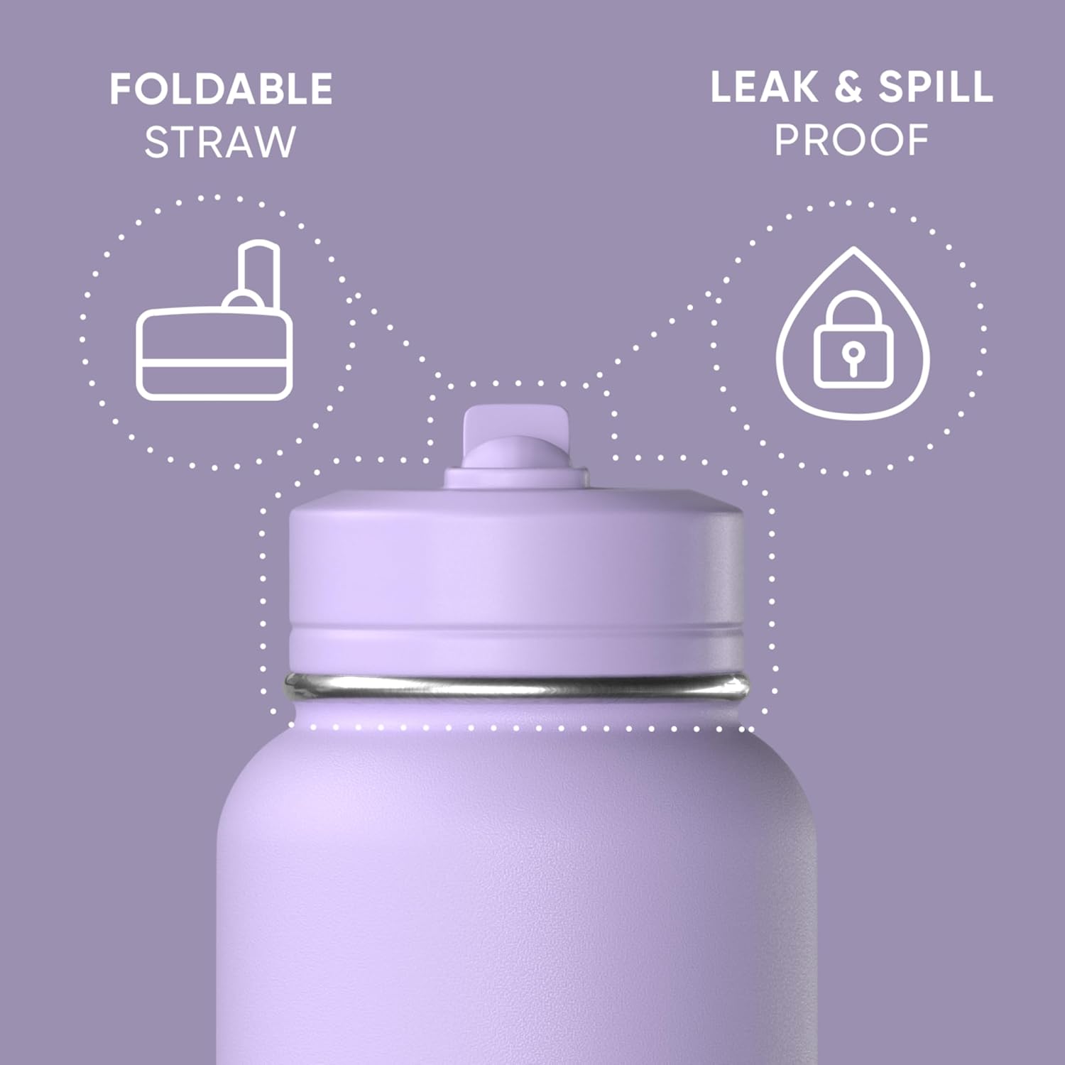 Hydrapeak 32oz Sport Insulated Water Bottle with Straw & Chug Lid, Leak & Spill Proof, Keeps Drinks Cold for 24 Hours, Hot for 12 Hours, Premium Stainless Steel Water Bottles (32oz, Digital Lavender) - Image 3