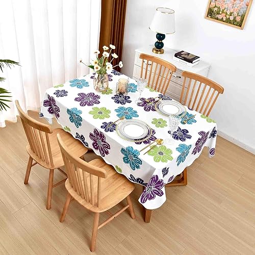Vista 29 de Mantel de girasol impermeable de 60 x 104 pulgadas, mantel floral de vinilo con reverso de franela para mesas rectangulares, comedor de primavera