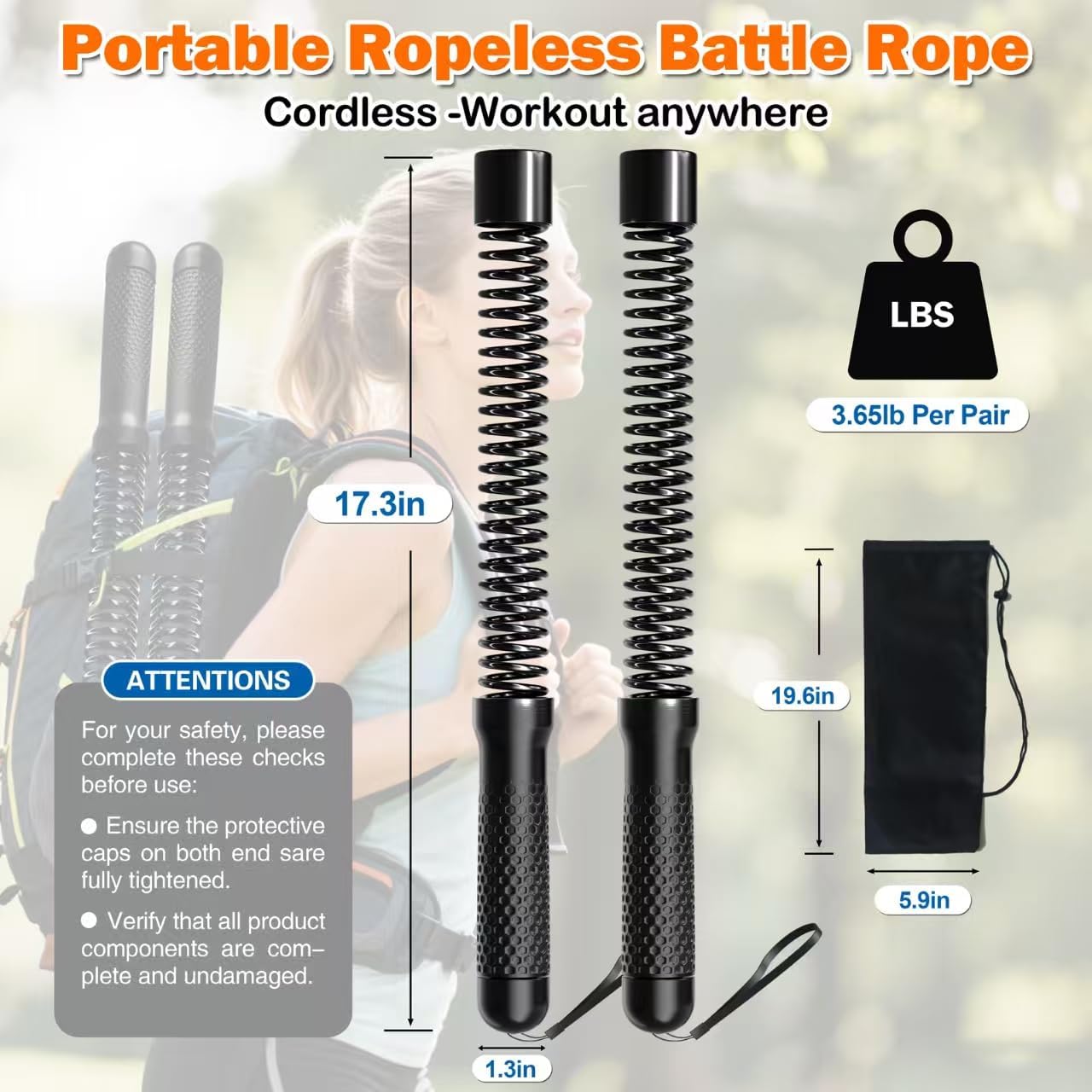 2 in 1 Weighted Ropeless Battle Ropes, Portable Cordless Battle Ropes for Home Gym, Heavy Duty Workout Exercise Rope for Strength Training & HIIT, Fitness Equipment for Men & Women