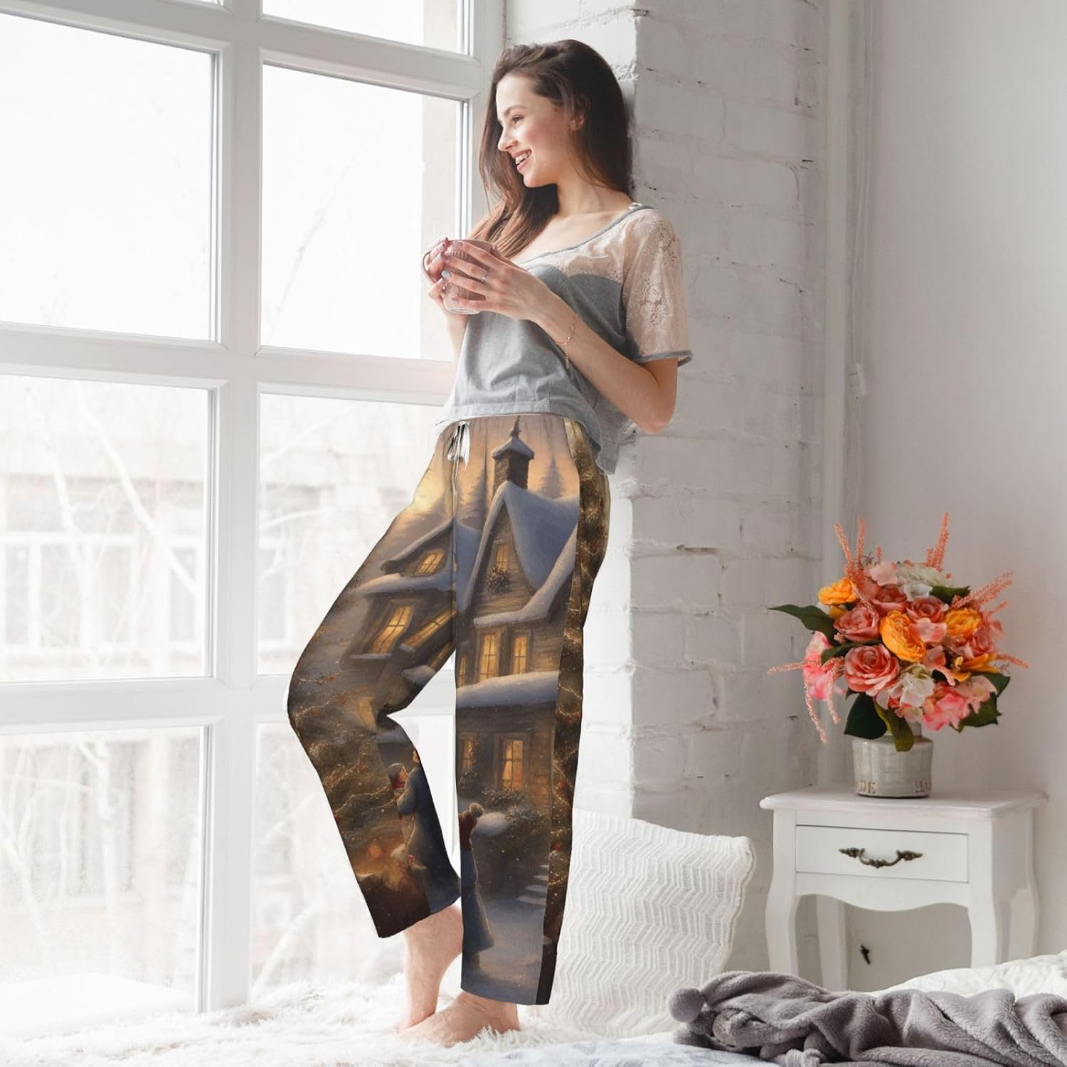 Merry Christmas Print Women'S Flannel Pajama Pants,Soft Warm Pajama Bottoms,Perfect For Holiday Lounging