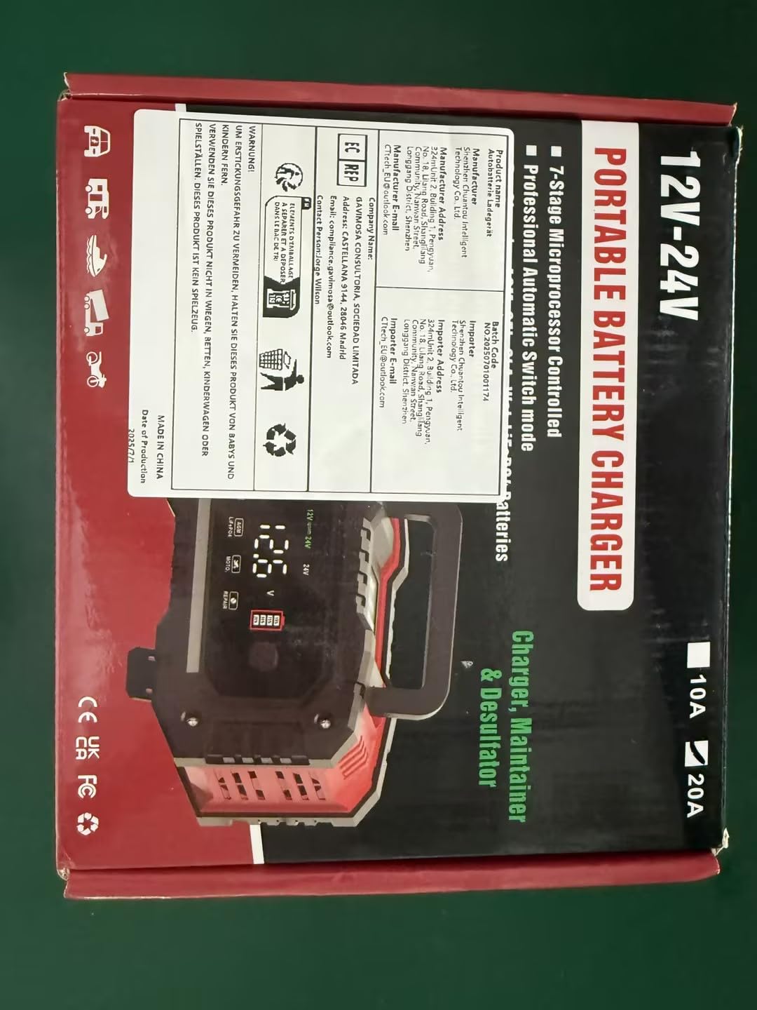 Ładowarka do akumulatora samochodowego 20 A, 12 V, 24 V, w pełni automatyczna ładowarka LiFePO4, ładowarka naprawcza, ładowanie impulsowe, odsiarczanie 20 A, 10 A, prąd ładowania, ładowanie