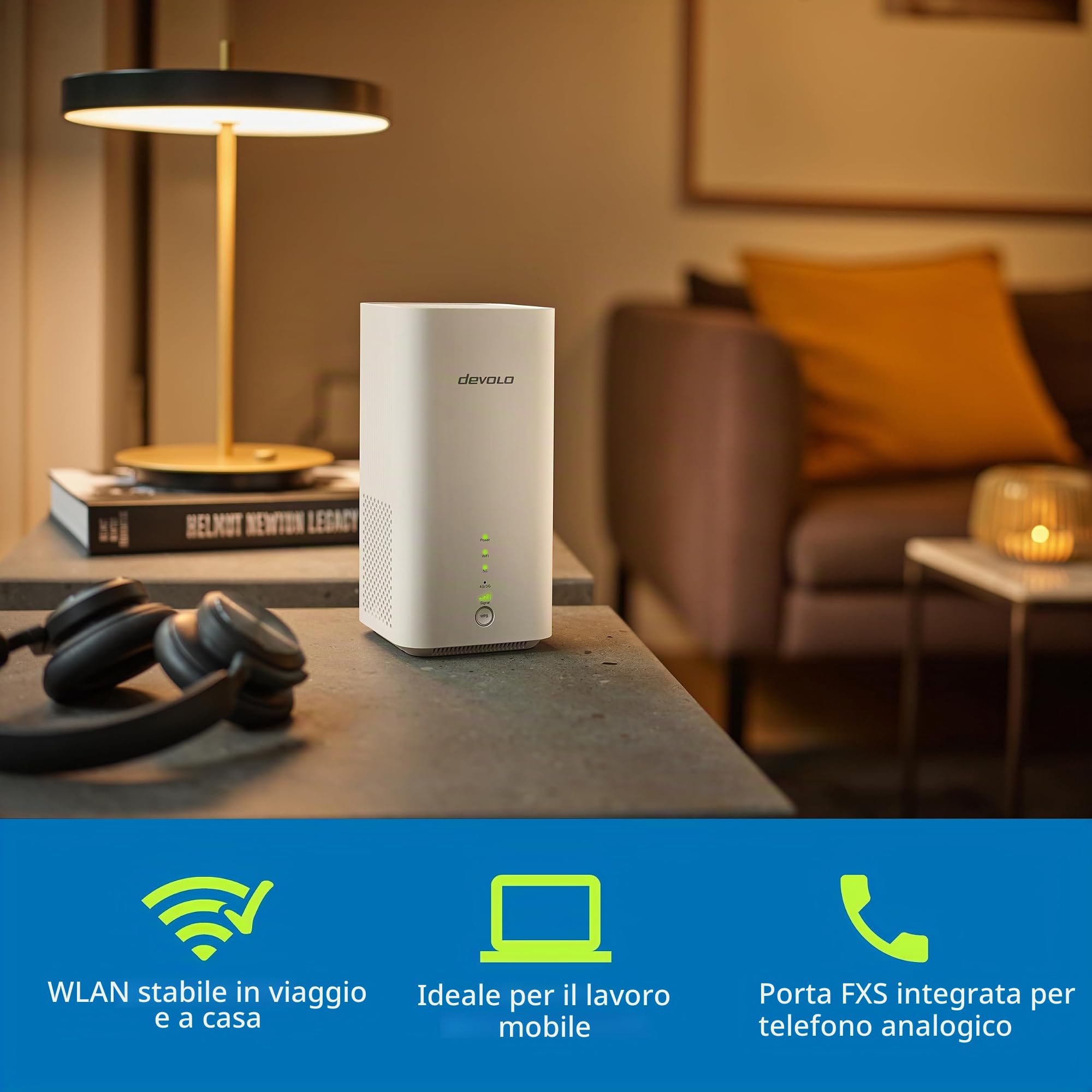 devolo WiFi 6 Router 3600 5G LTE, router cellulare, Internet mobile a casa e in viaggio, fino a 3.600 Mbps, 2 porte LAN Gigabit, bianco