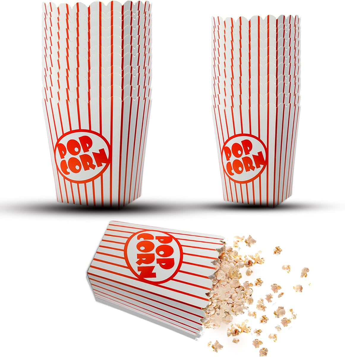 50 Pack Popcorn Boxes, Popcorn Container Buckets for Movie Night Party, Red and White Popcorn Bags, Vintage Snack Box Concession Carnival Supplies, Individual Popcorn Bucket for Pop Corn Machine