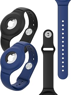Airtag 2 Pack Wristband Kids, Air Tag GPS Silicone Bracelet for Kids, Wristband Kids Band Suitable Apple Tracker，airtags Bracelet Holder for Kids Elders（Black+Blue）