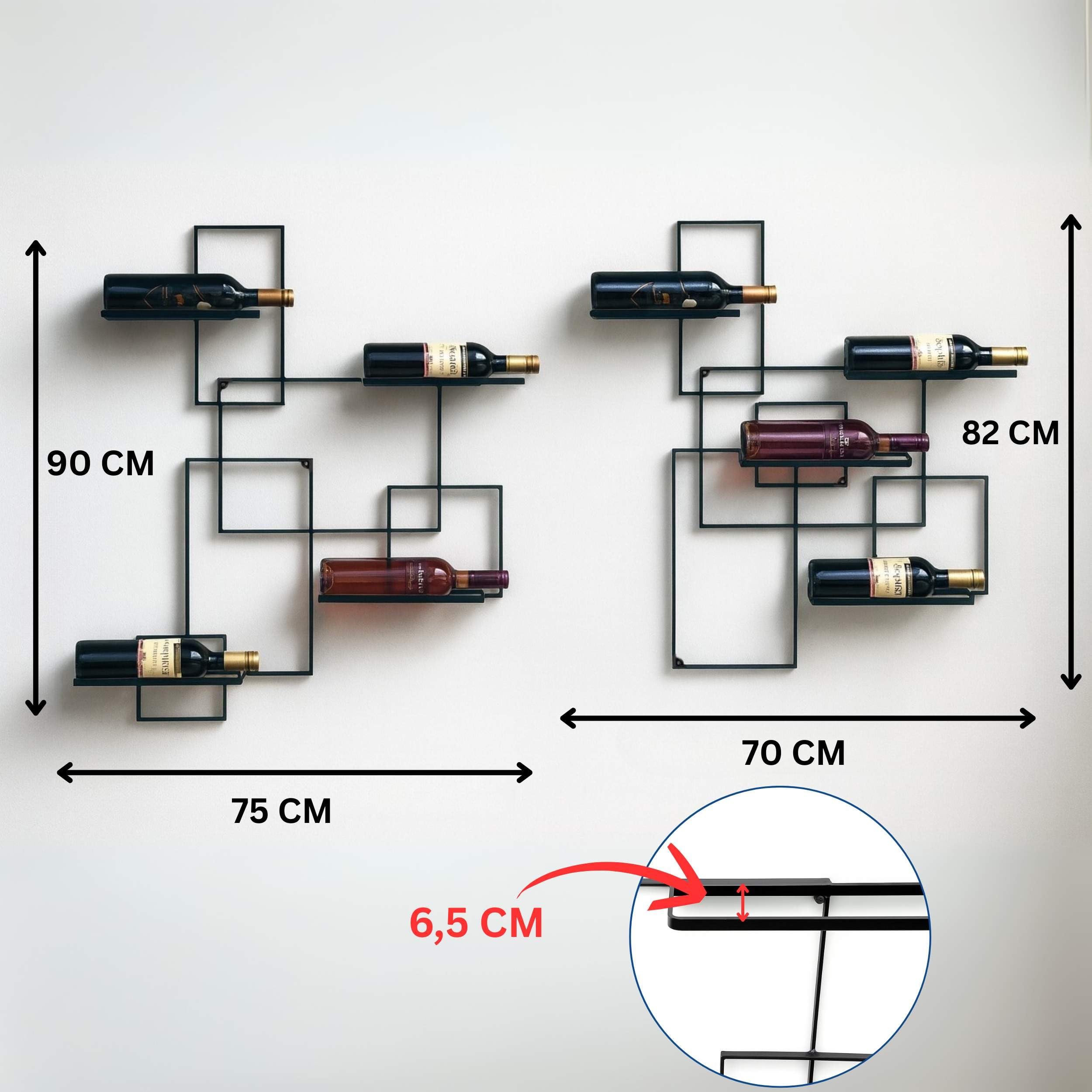 DanDiBo Portabottiglie da Parete Metallo Nero Black Line Scaffale Portabottiglie Porta Vino Portabottiglie Wine Rack