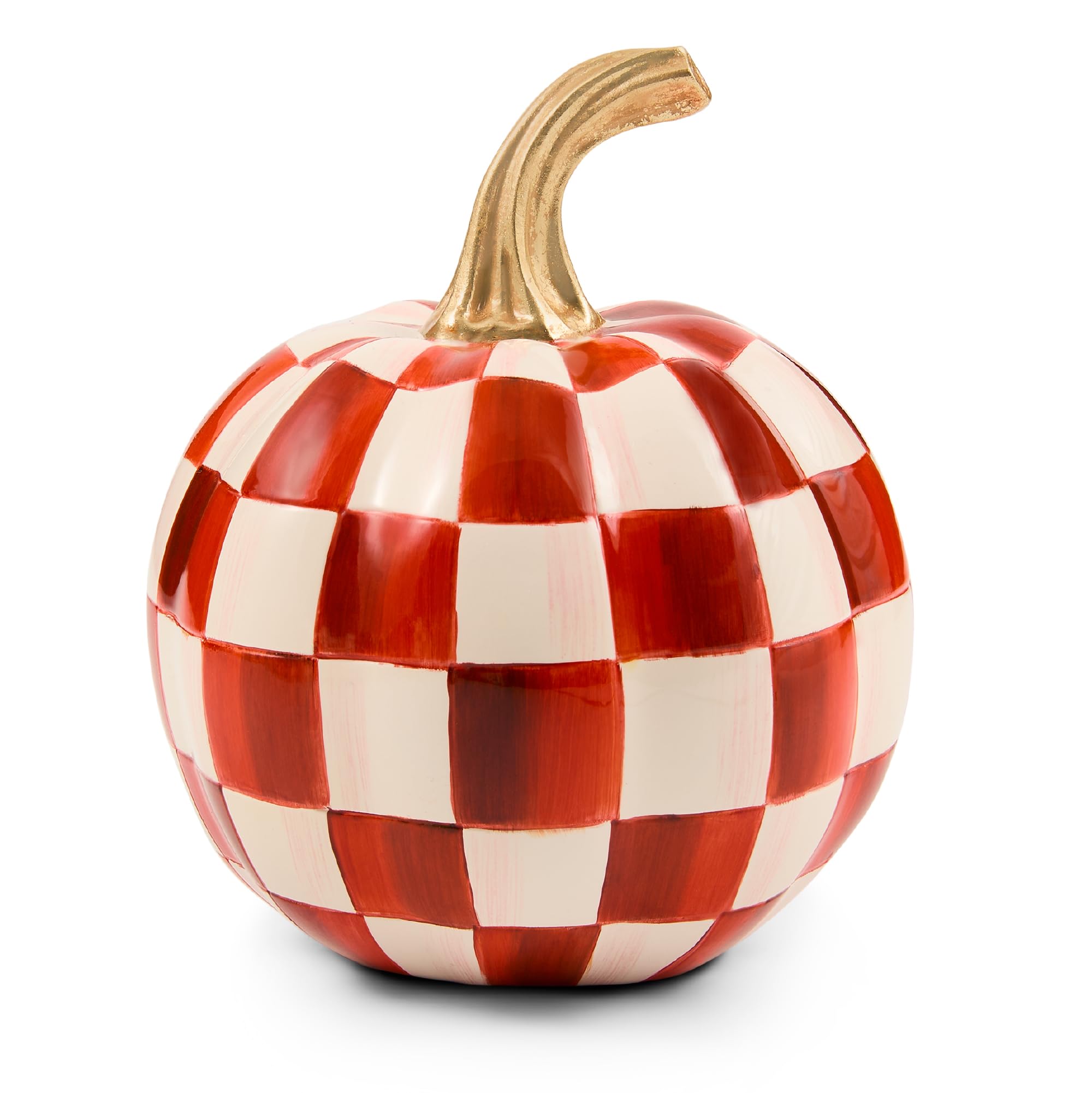 MACKENZIE-CHILDS Resin Pumpkin, Mini, Dark-Red-and-White Paprika Check