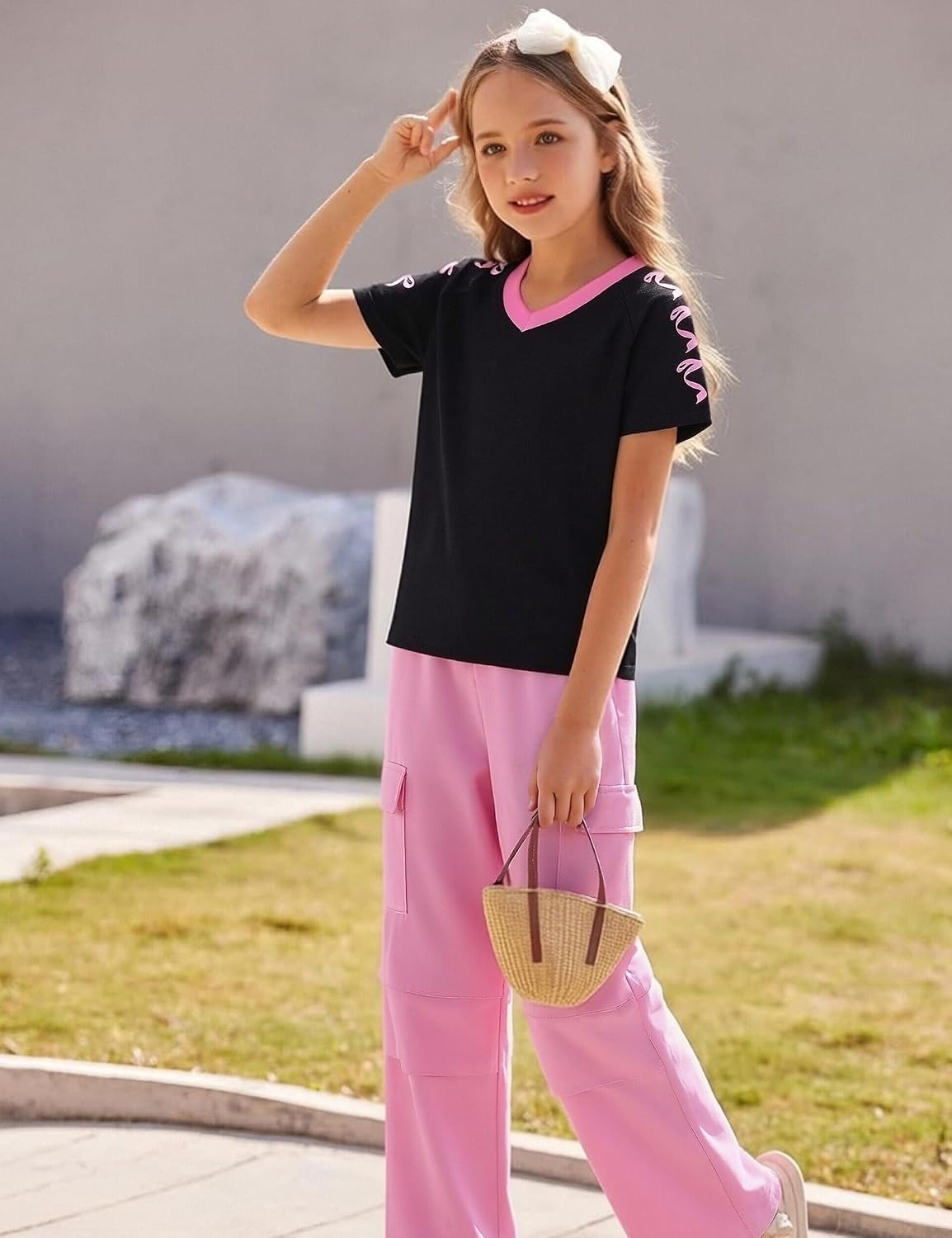 Girls Clothes Bow Neck Cargo Pants