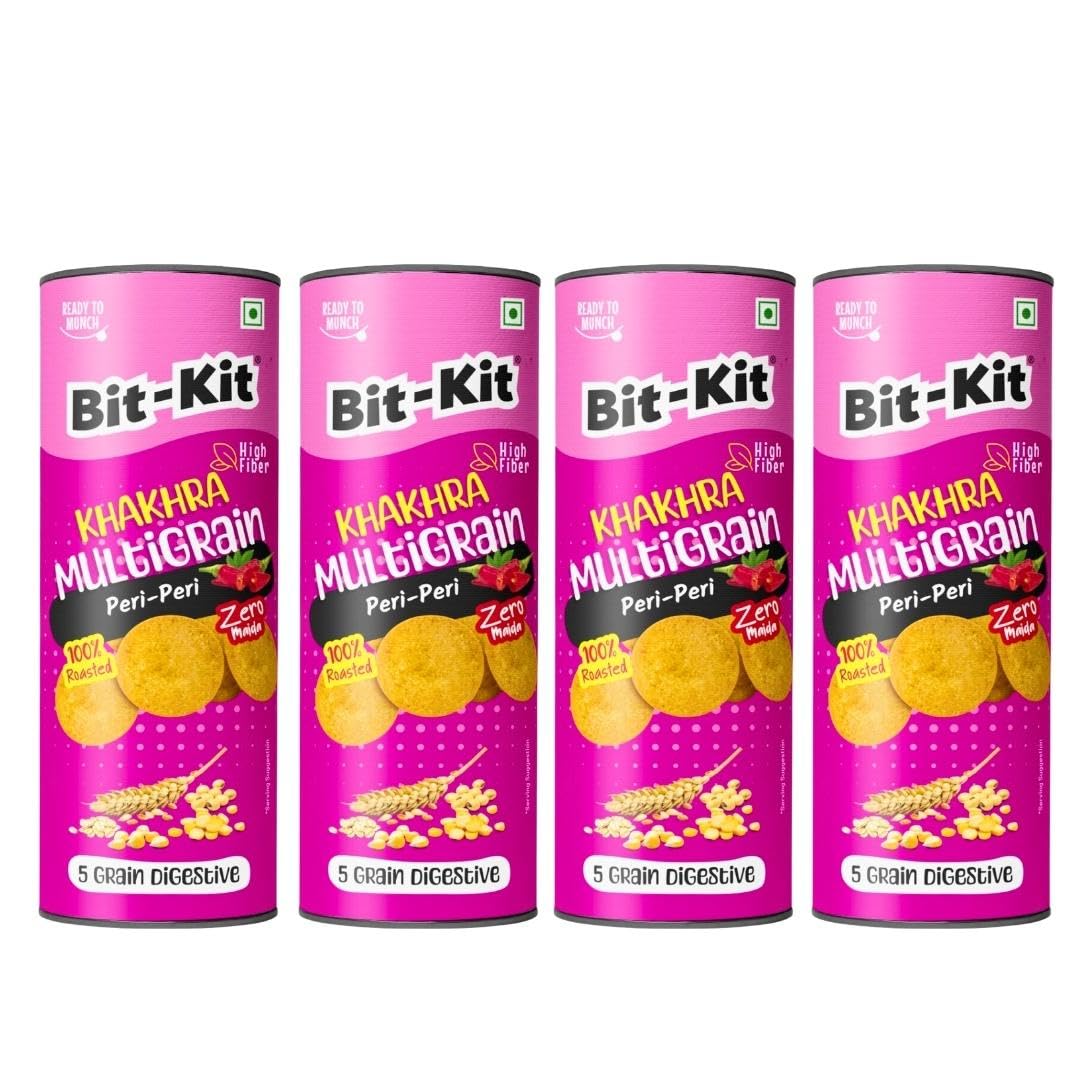 Bit Kit Multigrain Peri Peri Coin Khakhra | 100% Roasted Thins Low-Calorie Tea Time Snacks | High-Fibre Crunchy Diet Khakhra | Cholesterol-free Diet Khakhra - Pack of 4 (Pink - Peri Peri) (B0CJC3WDS7) Amazon Price History, Amazon Price Tracker