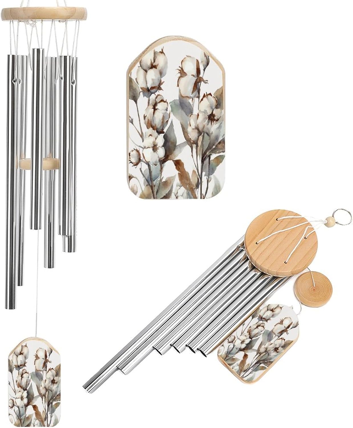 Outdoor Wind Chimes, Branches and Cotton Printed Wind Chimes,Simple Wind Chimes,Curtain Wind Chimes for Home Decoration