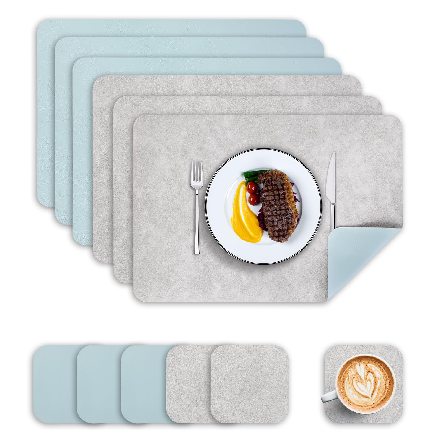Placemats, 6-delige set, tweezijdige placemats, afwasbaar