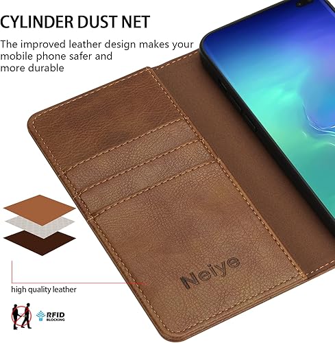 Miniatura 4 de Neiye Funda tipo cartera para Samsung Galaxy S10 Plus con bloqueo RFID, soporte de ranura para tarjetas, funda protectora de cuero para Samsung