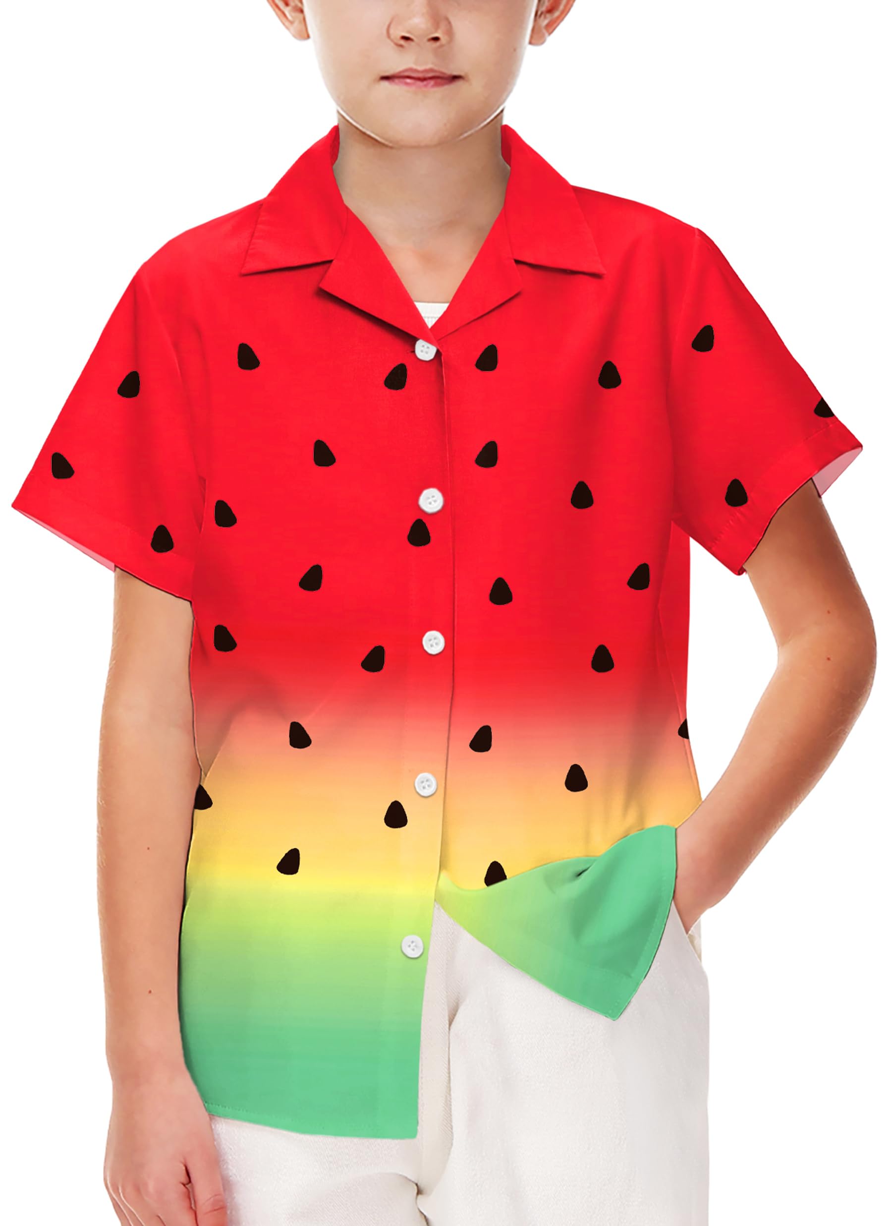 AOBUTE Unisex Kids Hawaiian Shirt Boys Button Up Shirts Girls Short Sleeve Aloha Golf Top 5-14 Years