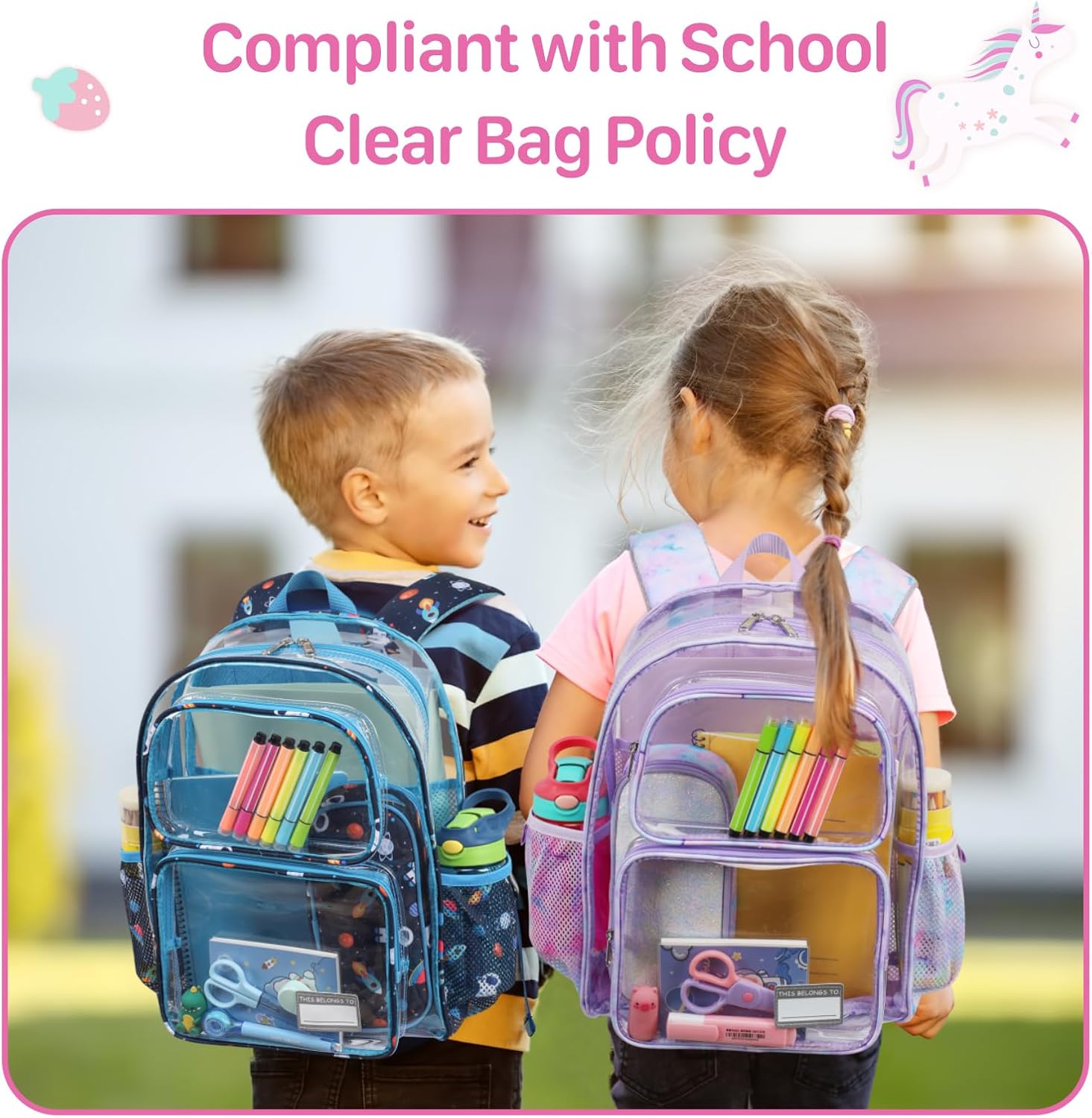 Bagseri Clear Backpack for Girls - 15 Inch Heavy Duty Kids Clear Bookbag for Kindergarten to Grade 2, Transparent School Bag with Reflective Strip, Fits Folders, Purple Tie-dye - Image 2