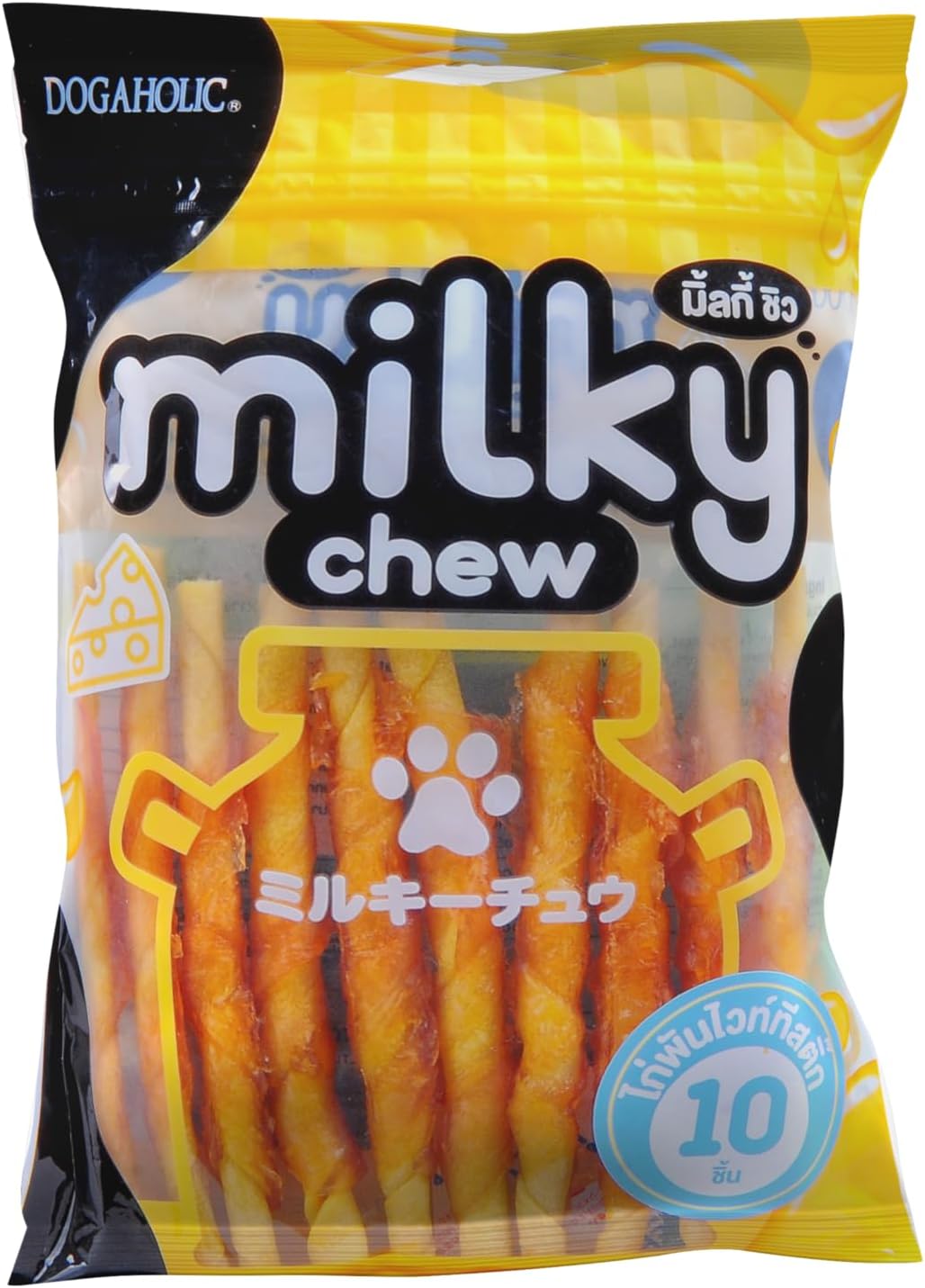 Dogaholic Milky Chew Stick Treats for Dogs of All Ages and Sizes, Milk-Flavoured Treat, Nutritional Benefits, Strengthen Bones and Teeth (Milky Chew Cheese & Chicken Sticks 10 Pieces)