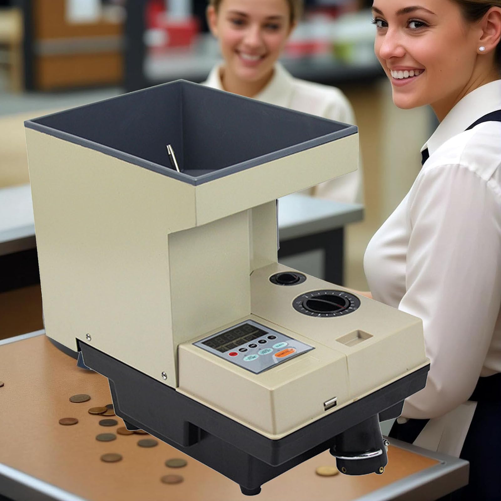 XNXYSMKJ Coin Counter Machine,Electric Coin Sorter Sort 1500 Coins/Minute,3000 Coins Capacity Automatic Coin Sorter and Wrapper Machine,Accurate Coin Sorting