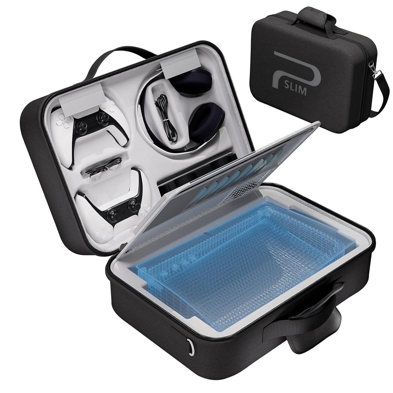 MOCADIA Carrying Case for PS5 SLIM 2023, Hard Shell Travel Case Compatible Playstation 5 Slim Console Protective Bag, Headset, PS5 Controller, Game Discs, and Gaming Accessories （Black）