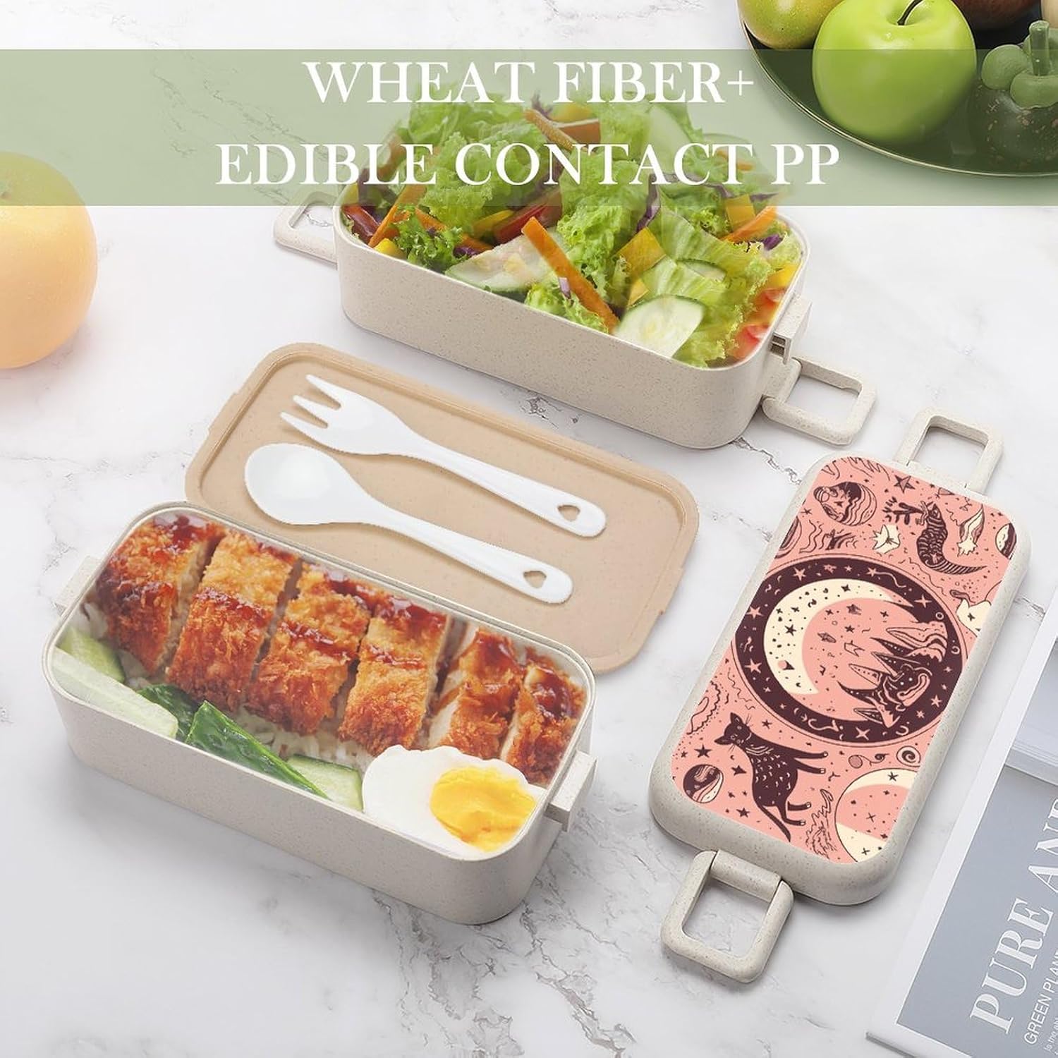 Lunch Box Bento Premium Space And Planets Printed Bento Box Bento with Spoon And Fork with Compartment Containers Suitable for Men And Women, style