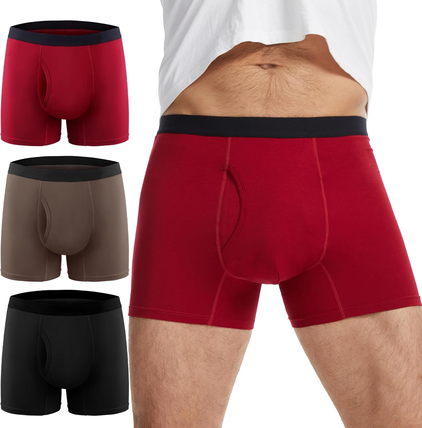 YESWEL Men's Incontinence Underwear, Modal 50ML Absorbency Leakproof Washable Boxer Briefs for Bladder Control 3 Pack