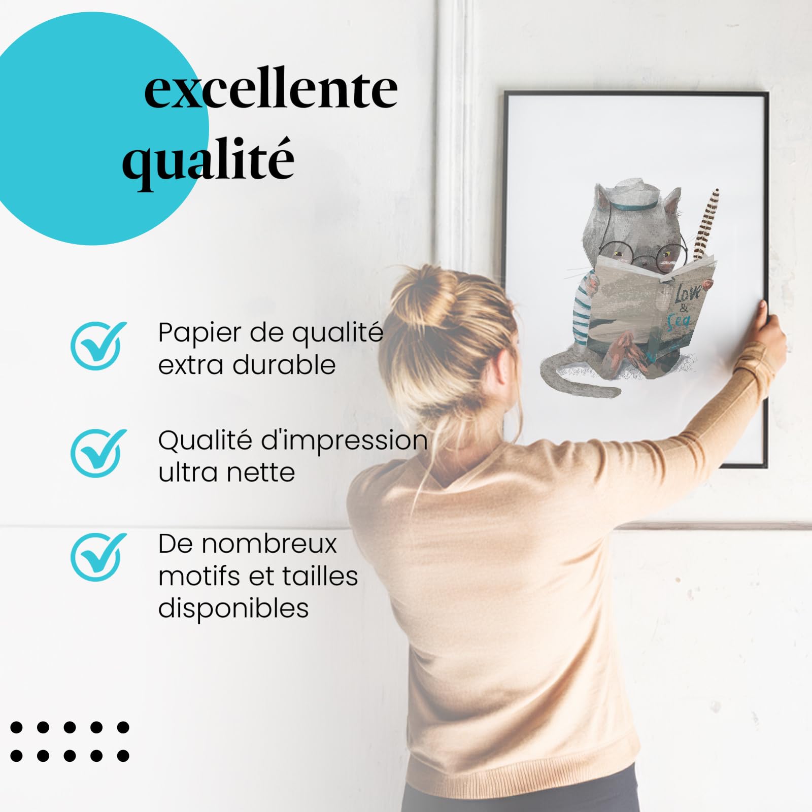 Postereck - 4062 - Tirage Chambre Enfant Chat Livre Lecture Doux Lac – Art Mural, Jeunesse, Faune, Décor - toile - 100,0 cm x 75,0 cm