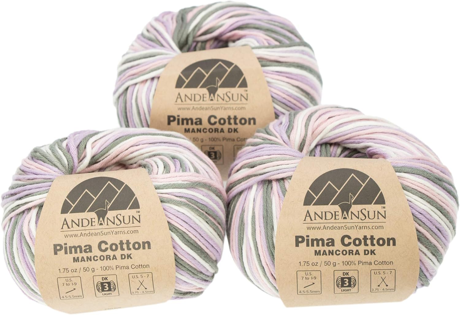 (Set of 3) 100% Pima Cotton [348 Yards Total] Daisy White, #3 DK - Light