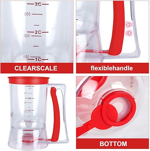 Vista 6 de BBSTARZ Pancake Batter Dispenser – 4-Cup Batter Dispenser with Squeeze Handle & Measuring Marks for Pancakes, Waffles, Muffins, Crepes & Cupcakes