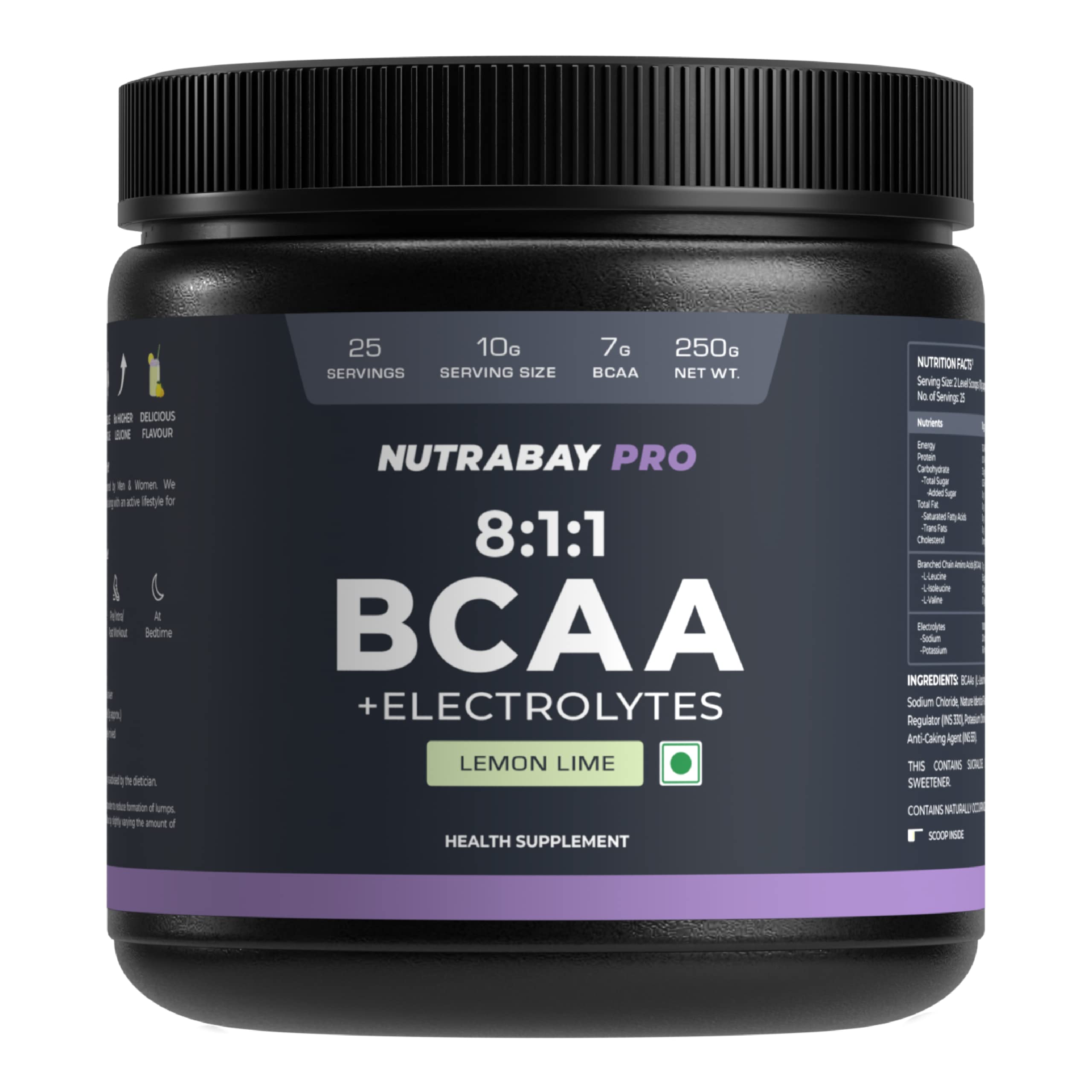 Buy Nutrabay PRO BCAA 811 with Electrolytes 7g Vegan BCAAs, 1000 mg