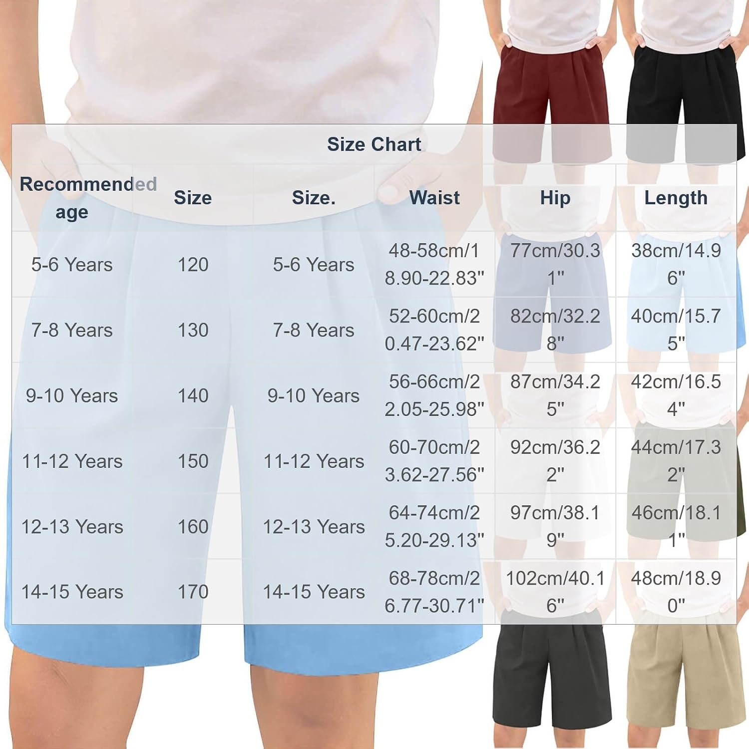 Boys Uniform Shorts Elastic Waist Pleated Shorts Golf Dress Short Pants Preppy School Short with Pockets