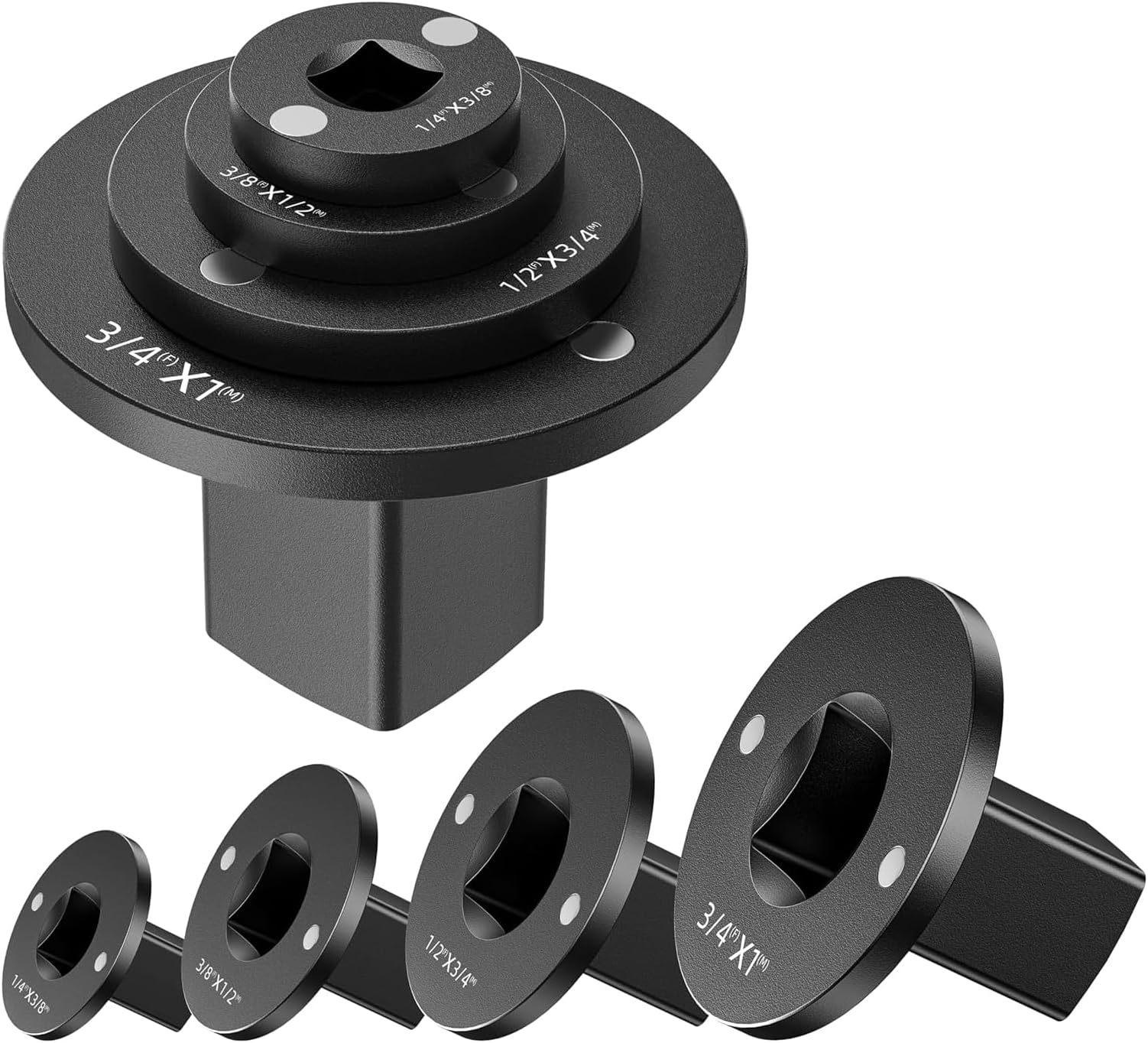 4pcs Low Profile Impact Socket Adapter Set, Drive Ratchet for Tight Spaces 1" to 3/4", 3/4" to 1/2", 1/2" to 3/8",3/8" to 1/4", Insert Drive Impact Adapter Heat Treated Steel with Magnetic Retentionn