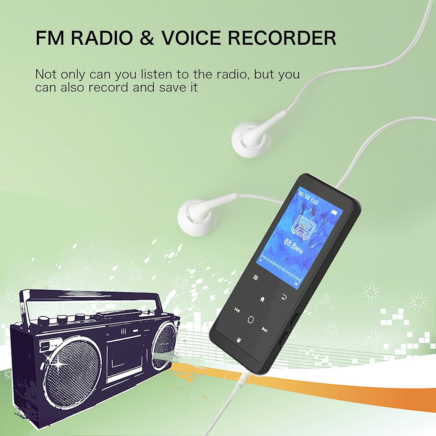 32GB MP3 Player with Bluetooth, DONEST Music Player with 2.4" Screen Voice Recorder E-Book FM Radio, HiFi Audio Player with Touch Button Support up to 128GB((Earphone, Sport Armband Included))