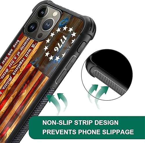 Vista 621 de Funda compatible con iPhone 13 Pro, diseño de patrón para iPhone 13 Pro, fundas para mujeres y niñas, Betsy Ross 13 estrellas de madera con bandera