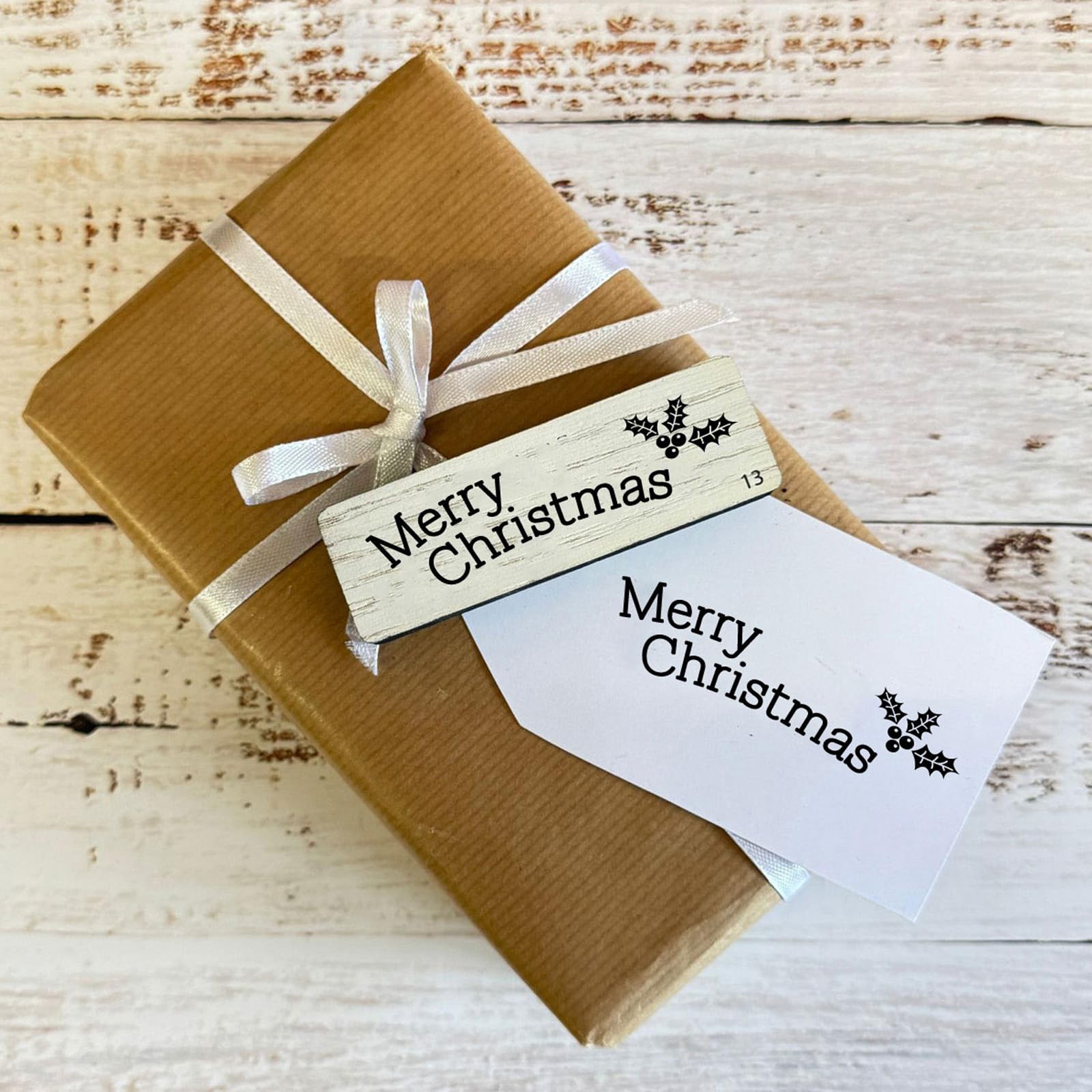 Large Merry Christmas Ink Craft Stamp, Festive DIY Card Making, Gift Tags, Scrapbooking, Holiday Paper Crafts